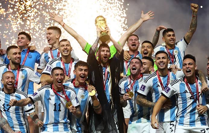Argentina national football team players celebrating World Cup